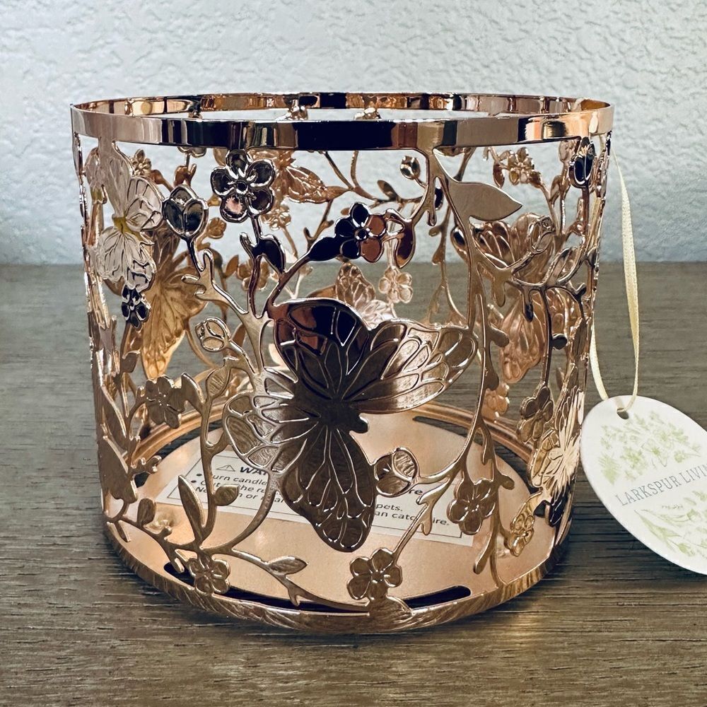 Floral Butterfly Rose Gold Cutout Metal Candle Sleeve Holder